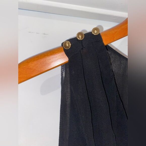 DOUBLE ZERO Sleeveless V-Neck Black Wide Leg Jumpsuit w Gold Toned Accents Small - Picture 3 of 13